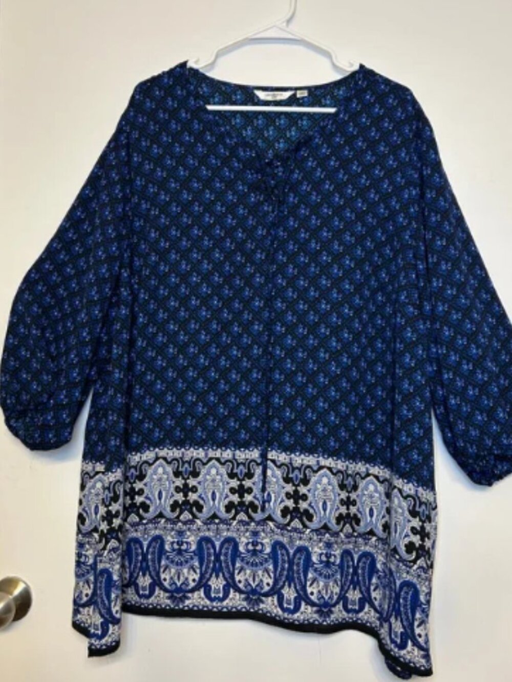Liz Claiborne New York Blue Floral Paisley Border Blouse 2X